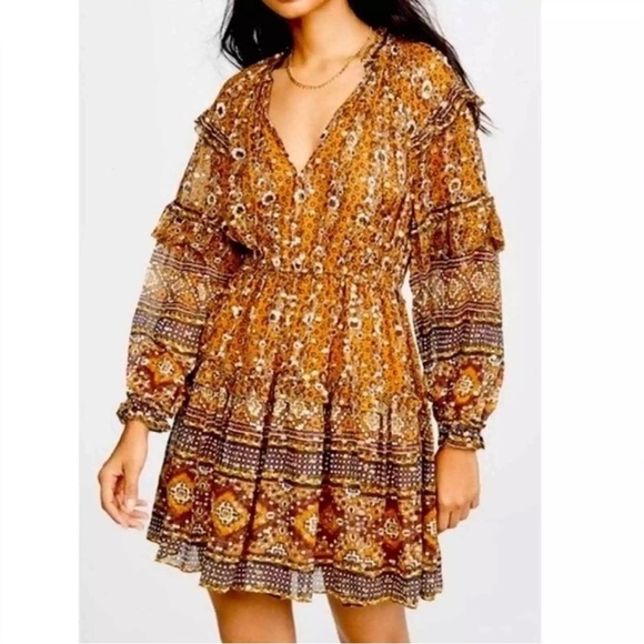 House Of Harlow 1960 Tiered Ruffle Long Sleeve Mini Dress - Picture 1 of 14